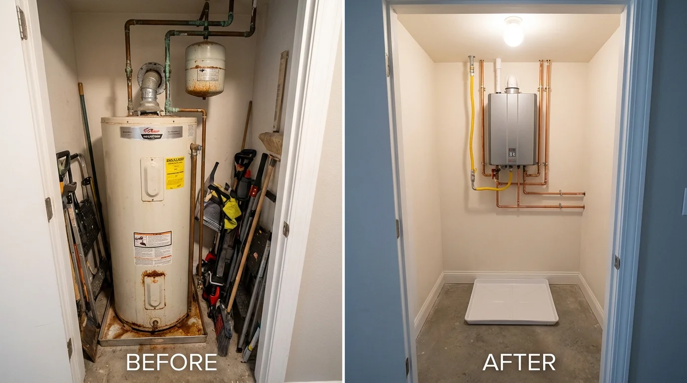 Tank water heater versus wall-mounted tankless unit comparison for Wanamingo, MN homeowners